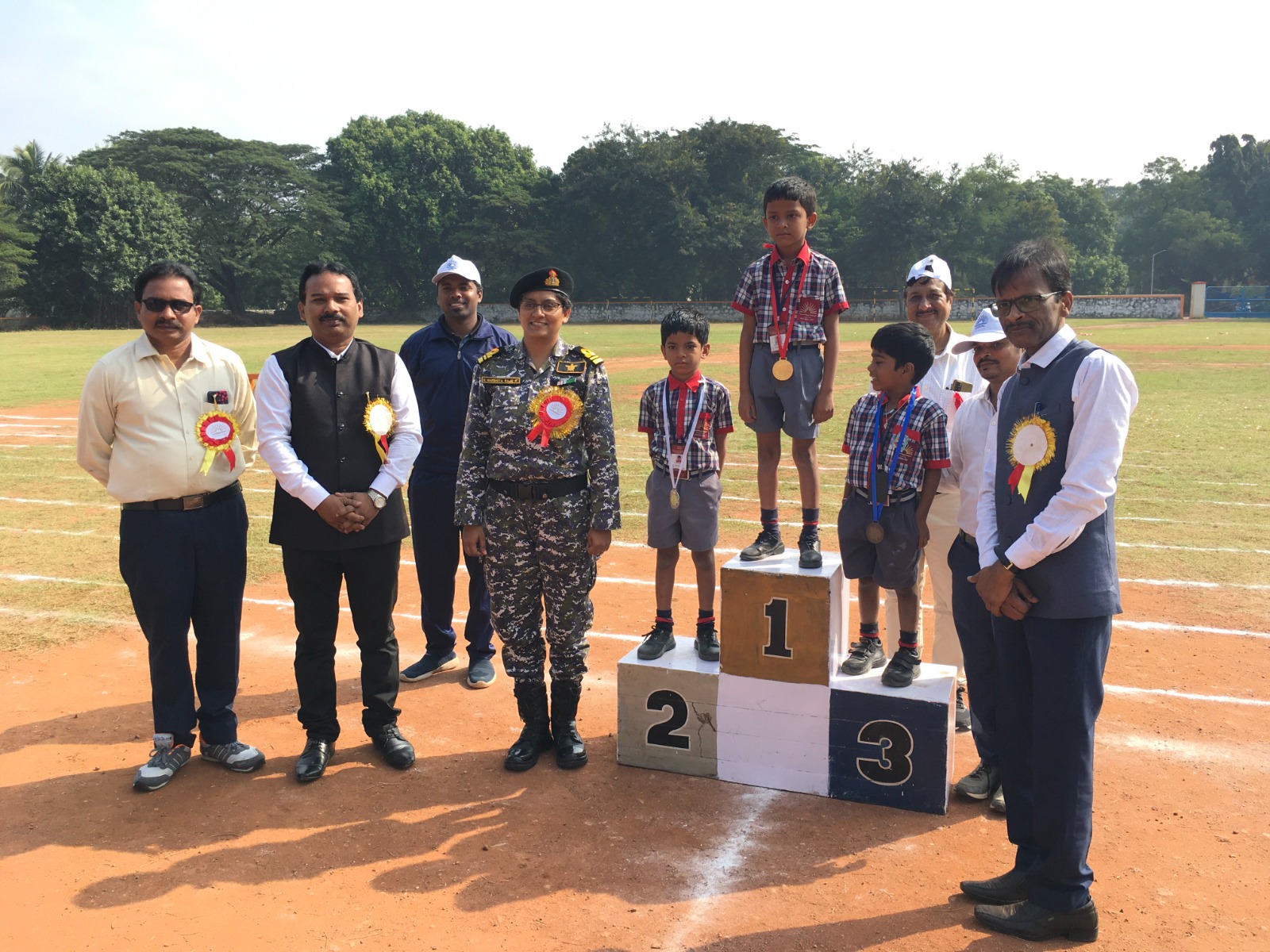 Showcasing medals by students SPORTS DAY 2023