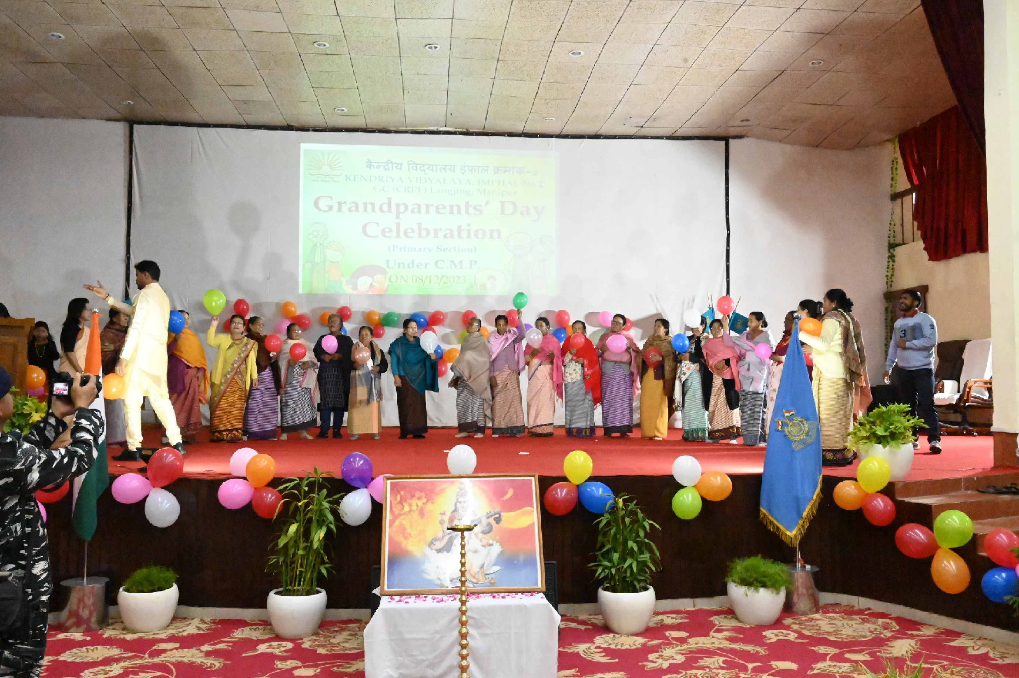 Grandmothers enjoying baloon game in Grandparents day in KV Imphal no 2
