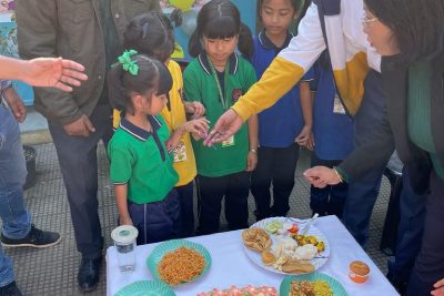 Cake cutting by tiny tots in Community Lunch Celebration In KV Imphal no 2