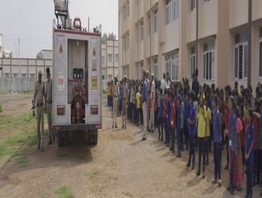 fire mock drill for students in ground