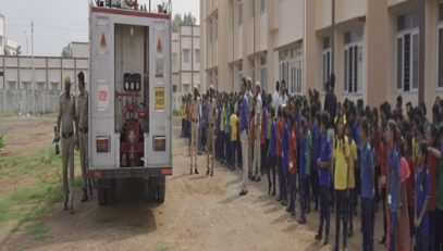 fire mock drill for students in ground