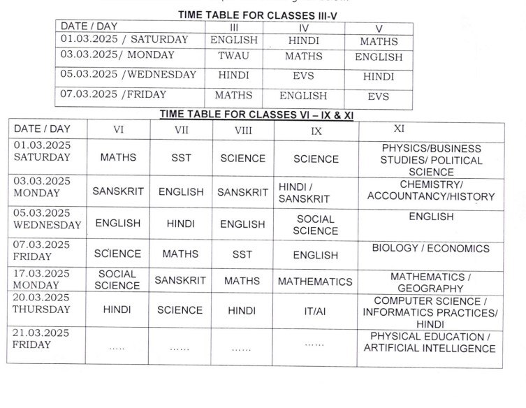SESSION ENDING EXAMINATION TIME TABLE
