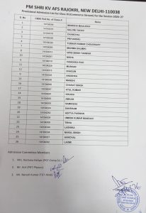 Provisional admission list for class XI(Commerce Stream) for the session 2026-27