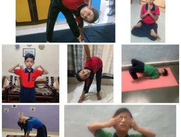 छात्र-छात्राओं द्वारा विभिन्न योग मुद्राओं का प्रदर्शन