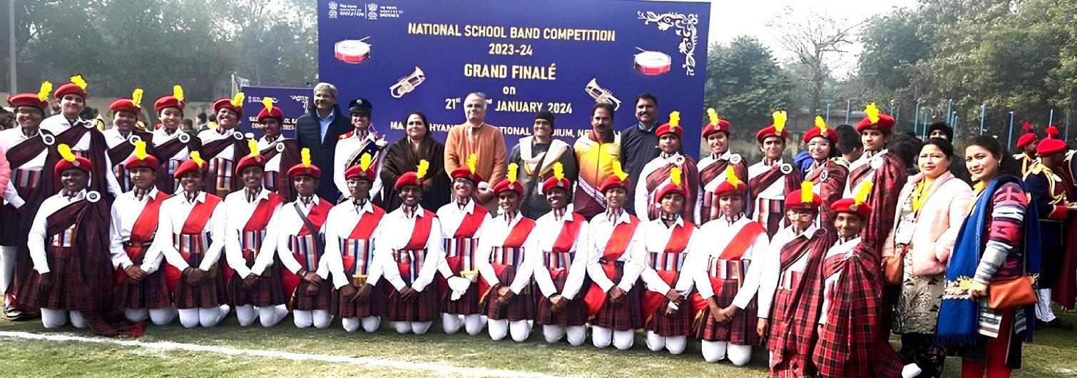 The all girls school band from PM SHRI KV MEG And CENTRE bagged the third place at the TWO THOUSAND TWENTY FOUR National School Band Competition for Republic Day