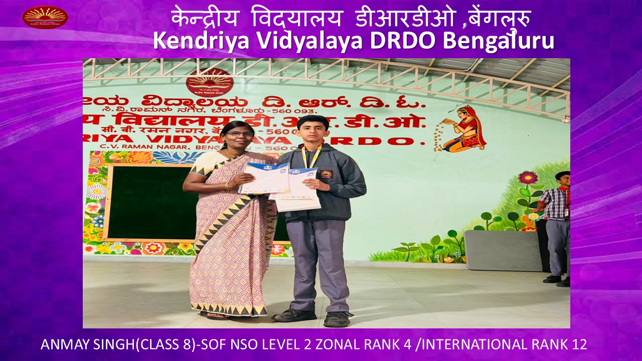 Anmay Singh, a student of KV DRDO secures Zonal Rank 4 at SOF NSO Level 2 Class 8