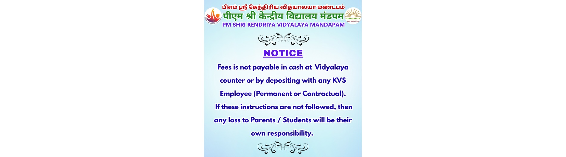 Notice regarding fee collection