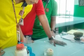 Students performing experiment