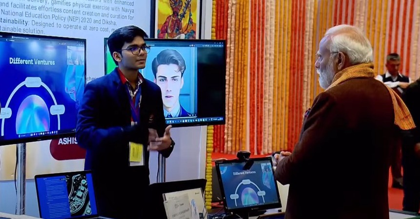 Ashish Verma , Class XII demonstrating his Project in AI to Honorable Prime Minister of India