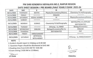 Pre Board Time Table