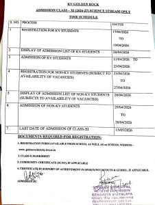 TIME SCHEDULE FOR CLASS XI ADMISSION 2026-27 (SCIENCE STREAM ONLY)