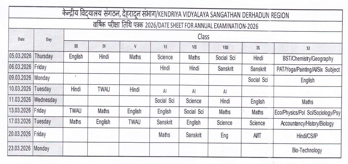 Date Sheet SEE 2026