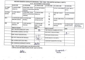 शीतकालीन कक्षाओं की समय सारणी