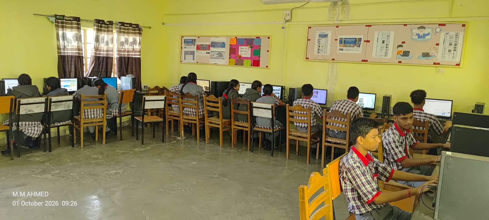 Class XI A (cs) students Enjoying Daily Quiz in Digital Library.