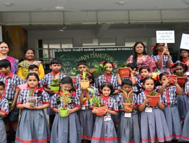 Class 3 students with palnts