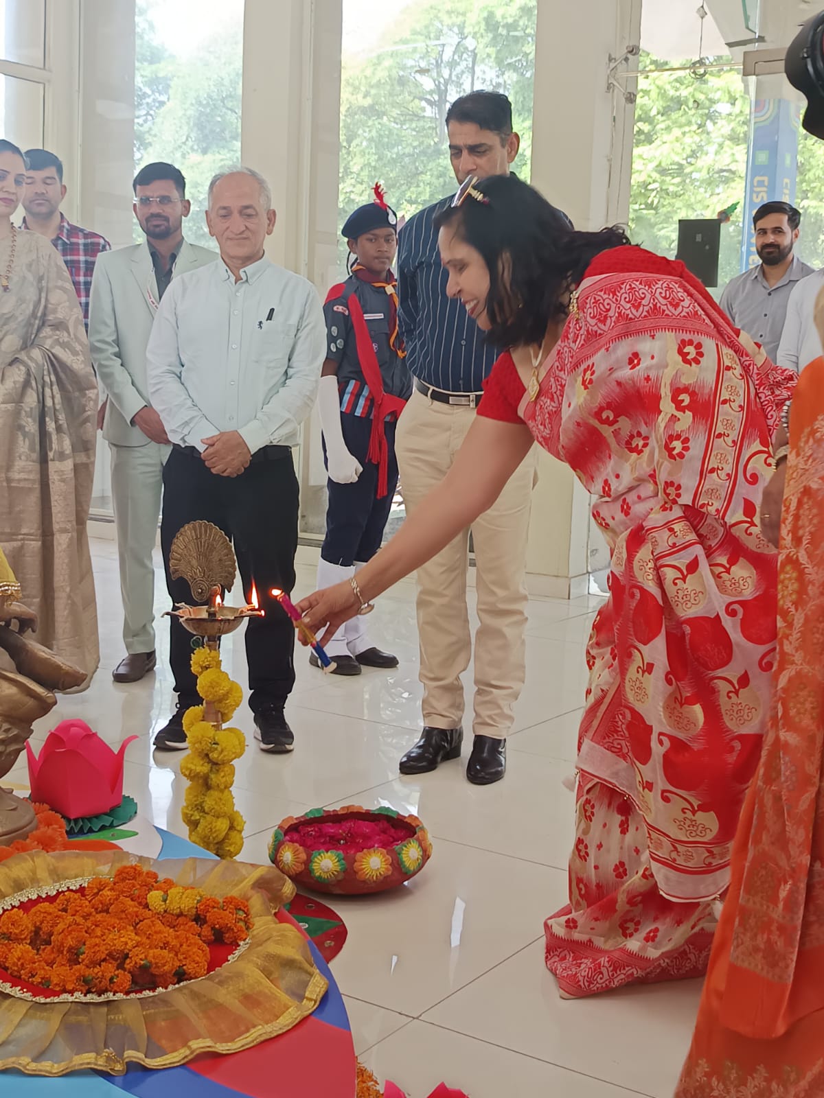 Lighting of lamp by Ms. Pushpa Sharma, Principal during Regional Sports Meet