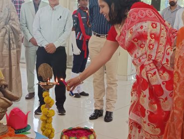 Lighting of lamp by Ms. Pushpa Sharma, Principal during Regional Sports Meet