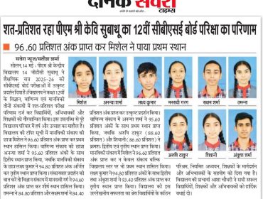 दैनिक सवेरा कक्षा बारहवीं सीबीएसई परिणाम