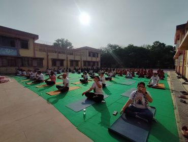 yoda day celebraion-school family doing yoga