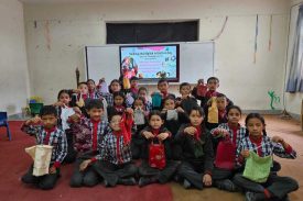 Primary Students demonstrating their Cloth Bag